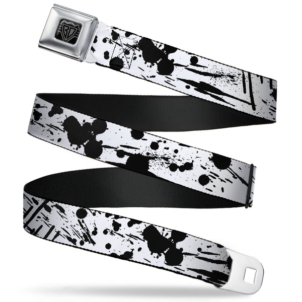 Buckle-Down BD Wings Logo CLOSE-UP Full Color Black Silver Seatbelt Belt - Splatter White/Black Webbing