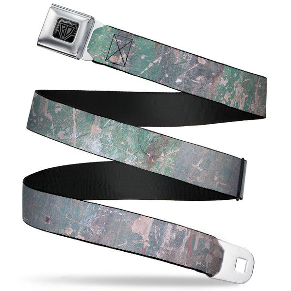 Buckle-Down BD Wings Logo CLOSE-UP Full Color Black Silver Seatbelt Belt - Rustic Concrete Panels2 Webbing