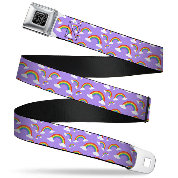 Buckle-Down BD Wings Logo CLOSE-UP Full Color Black Silver Seatbelt Belt - Rainbows Scattered Lavender Webbing