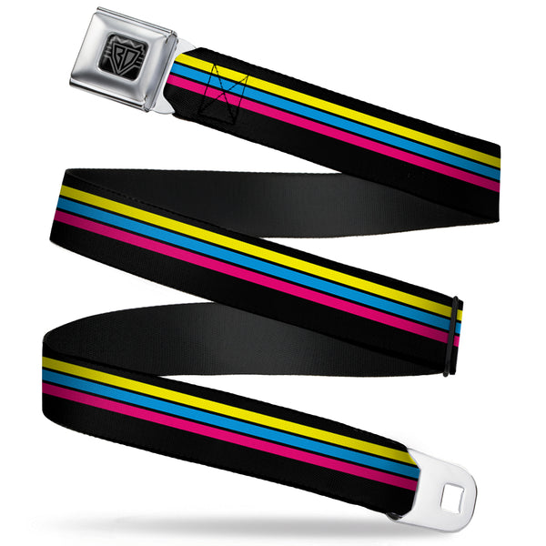 Buckle-Down BD Wings Logo CLOSE-UP Full Color Black Silver Seatbelt Belt - Racing Stripes Black/Yellow/Blue/Pink Webbing