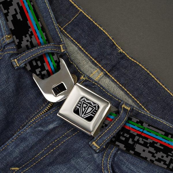 Buckle-Down BD Wings Logo CLOSE-UP Full Color Black Silver Seatbelt Belt - Racing Stripes/Digital Camo Black/Gray/Green/Blue/Red Webbing