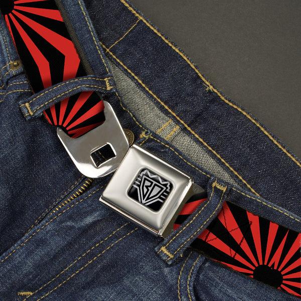 Buckle-Down BD Wings Logo CLOSE-UP Full Color Black Silver Seatbelt Belt - Rising Sun Red/Black Webbing