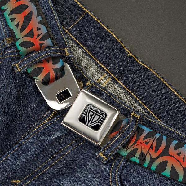 Buckle-Down BD Wings Logo CLOSE-UP Full Color Black Silver Seatbelt Belt - Peace Black/Multi Color Webbing