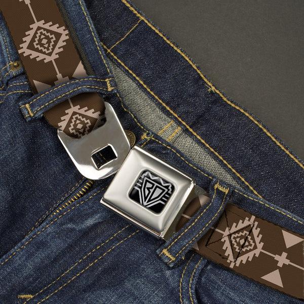 Buckle-Down BD Wings Logo CLOSE-UP Full Color Black Silver Seatbelt Belt - Navajo3 Brown/Tan Webbing