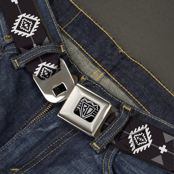 Buckle-Down BD Wings Logo CLOSE-UP Full Color Black Silver Seatbelt Belt - Navajo3 Black/Gray/White Webbing