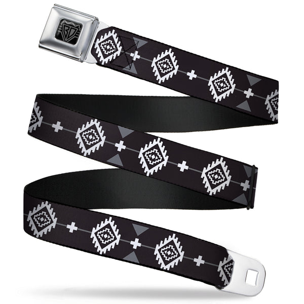 Buckle-Down BD Wings Logo CLOSE-UP Full Color Black Silver Seatbelt Belt - Navajo3 Black/Gray/White Webbing