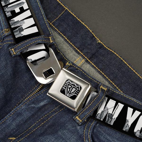 Buckle-Down BD Wings Logo CLOSE-UP Full Color Black Silver Seatbelt Belt - NEW YORK Bold/Vivid Skyline Black/White/Tonal Grays Webbing