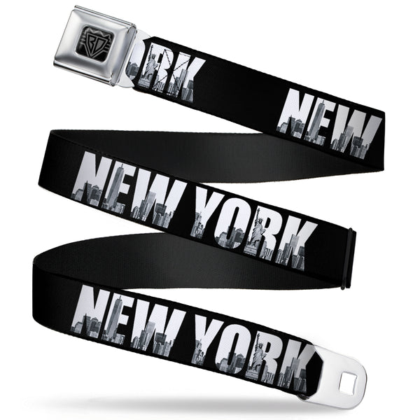 Buckle-Down BD Wings Logo CLOSE-UP Full Color Black Silver Seatbelt Belt - NEW YORK Bold/Vivid Skyline Black/White/Tonal Grays Webbing