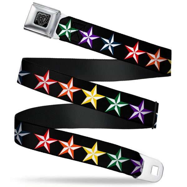 Buckle-Down BD Wings Logo CLOSE-UP Full Color Black Silver Seatbelt Belt - Nautical Star Black/Multi Color Webbing