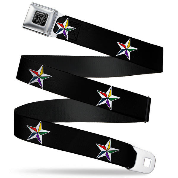 Buckle-Down BD Wings Logo CLOSE-UP Full Color Black Silver Seatbelt Belt - Nautical Star Black/White/Multi Color Webbing