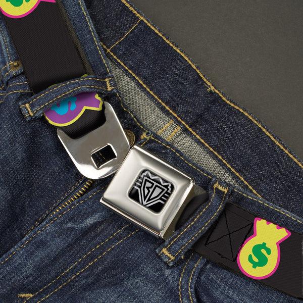 Buckle-Down BD Wings Logo CLOSE-UP Full Color Black Silver Seatbelt Belt - Money Bags Black/Multi Color Webbing
