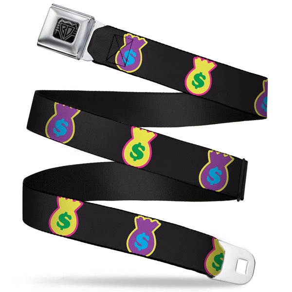 Buckle-Down BD Wings Logo CLOSE-UP Full Color Black Silver Seatbelt Belt - Money Bags Black/Multi Color Webbing