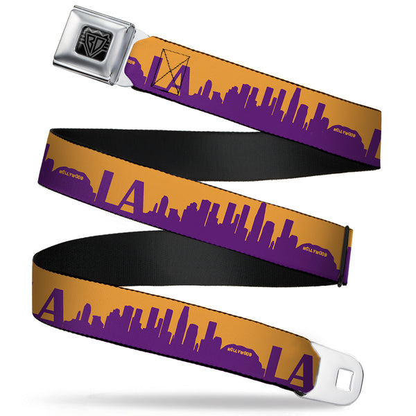 Buckle-Down BD Wings Logo CLOSE-UP Full Color Black Silver Seatbelt Belt - Los Angeles Solid Skyline/LA Gold/Purple Webbing