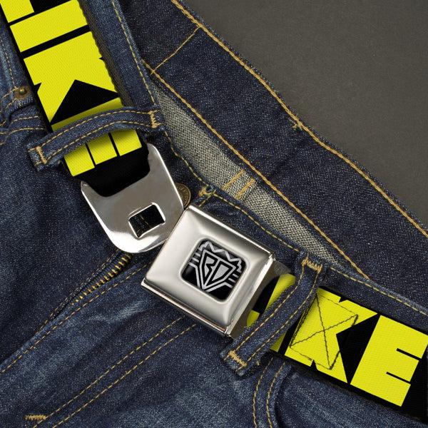 Buckle-Down BD Wings Logo CLOSE-UP Full Color Black Silver Seatbelt Belt - LIKE A BOSS Black/Yellow Webbing
