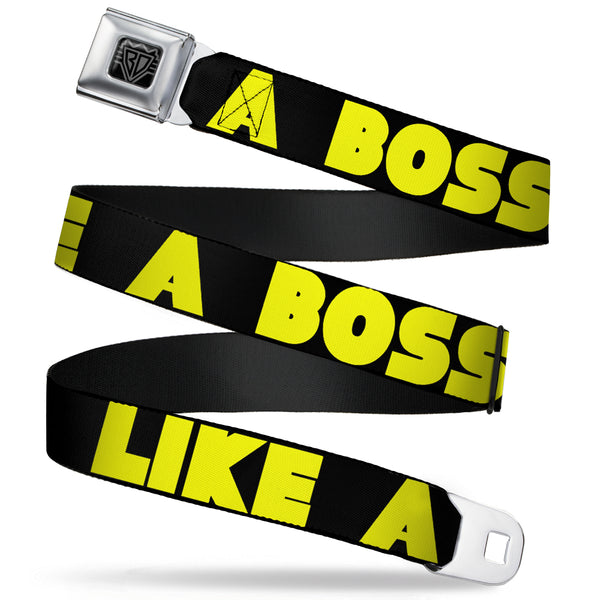 Buckle-Down BD Wings Logo CLOSE-UP Full Color Black Silver Seatbelt Belt - LIKE A BOSS Black/Yellow Webbing