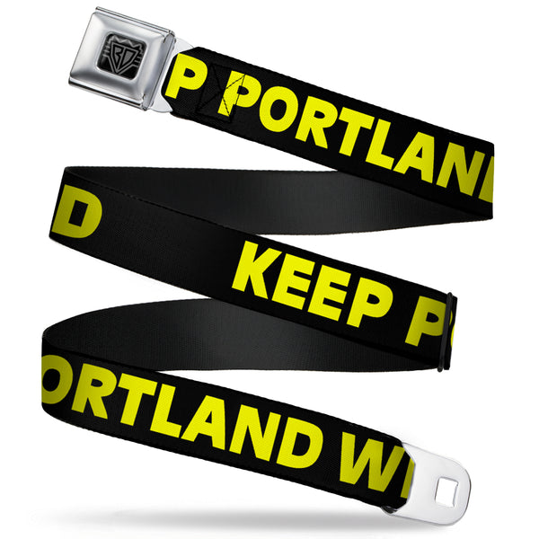 Buckle-Down BD Wings Logo CLOSE-UP Full Color Black Silver Seatbelt Belt - KEEP PORTLAND WEIRD Black/Yellow Webbing