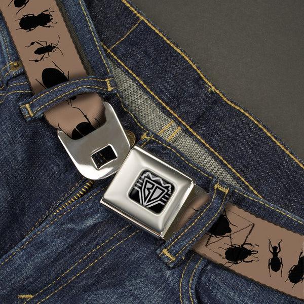 Buckle-Down BD Wings Logo CLOSE-UP Full Color Black Silver Seatbelt Belt - Insects Brown/Black Webbing