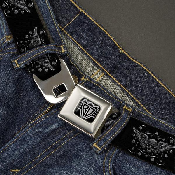 Buckle-Down BD Wings Logo CLOSE-UP Full Color Black Silver Seatbelt Belt - I "Heart House Music" Webbing