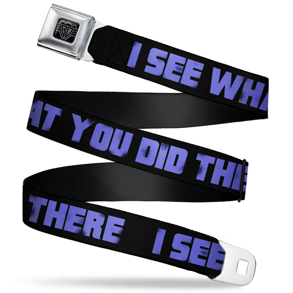 Buckle-Down BD Wings Logo CLOSE-UP Full Color Black Silver Seatbelt Belt - I SEE WHAT YOU DID THERE Weathered Black/Purple Webbing