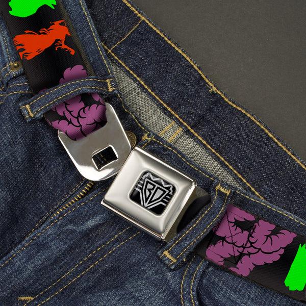 Buckle-Down BD Wings Logo CLOSE-UP Full Color Black Silver Seatbelt Belt - I Heart Zombies Webbing