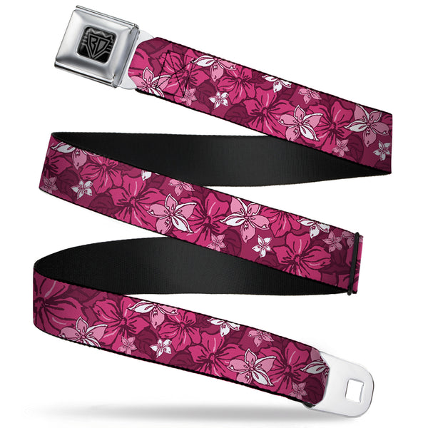 Buckle-Down BD Wings Logo CLOSE-UP Full Color Black Silver Seatbelt Belt - Hibiscus Collage Pink Shades Webbing