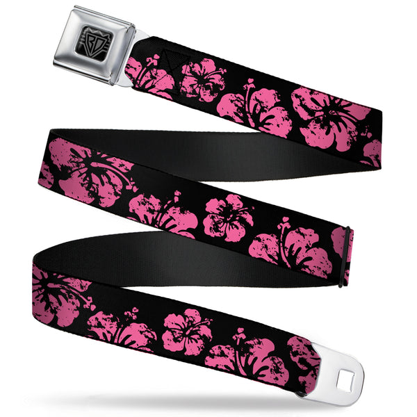 Buckle-Down BD Wings Logo CLOSE-UP Full Color Black Silver Seatbelt Belt - Hibiscus Weathered Black/Pink Webbing