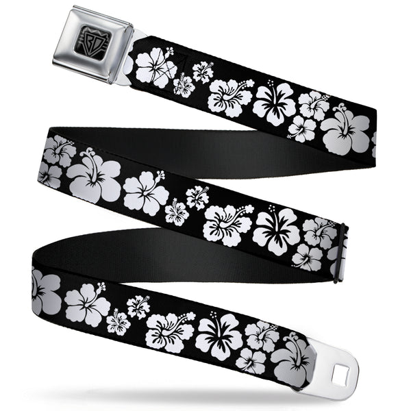 Buckle-Down BD Wings Logo CLOSE-UP Full Color Black Silver Seatbelt Belt - Hibiscus Black/White Webbing