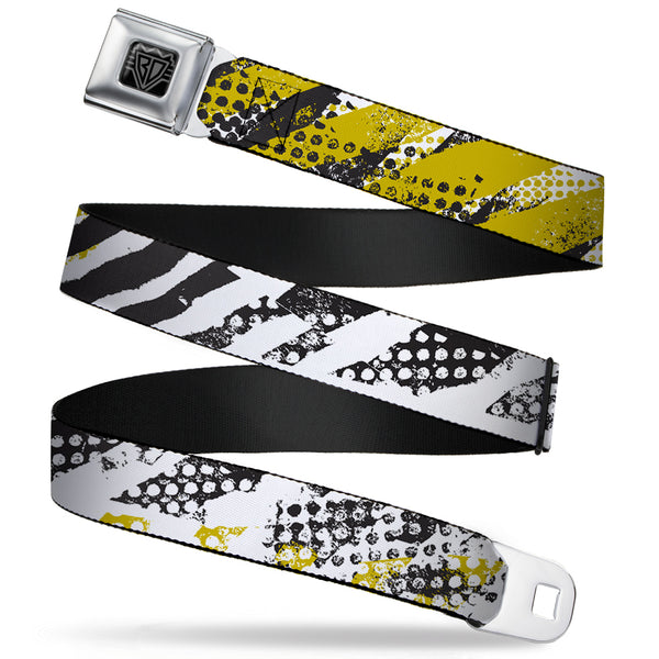 Buckle-Down BD Wings Logo CLOSE-UP Full Color Black Silver Seatbelt Belt - Grunge Tread Yellow Webbing