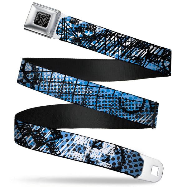 Buckle-Down BD Wings Logo CLOSE-UP Full Color Black Silver Seatbelt Belt - Grunge Gears Blue Webbing