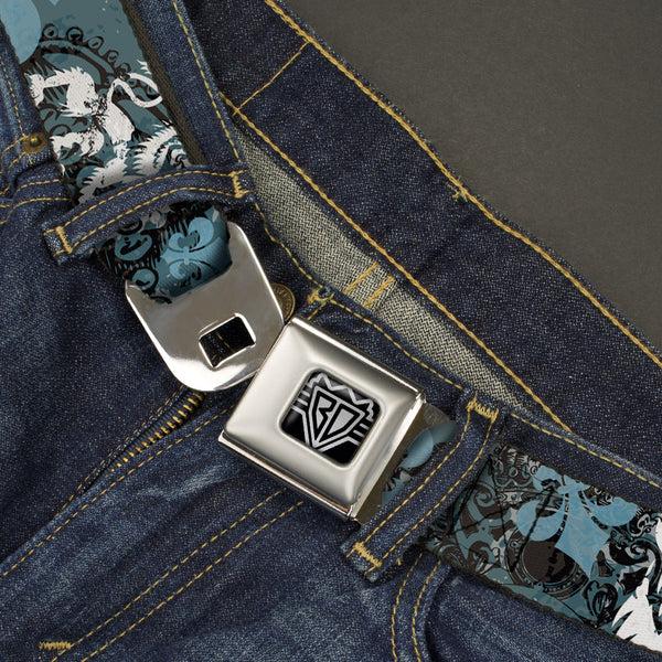 Buckle-Down BD Wings Logo CLOSE-UP Full Color Black Silver Seatbelt Belt - Gothic 8 Webbing