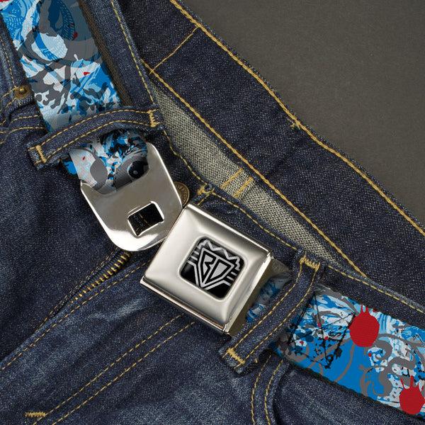 Buckle-Down BD Wings Logo CLOSE-UP Full Color Black Silver Seatbelt Belt - Gothic 7 Webbing