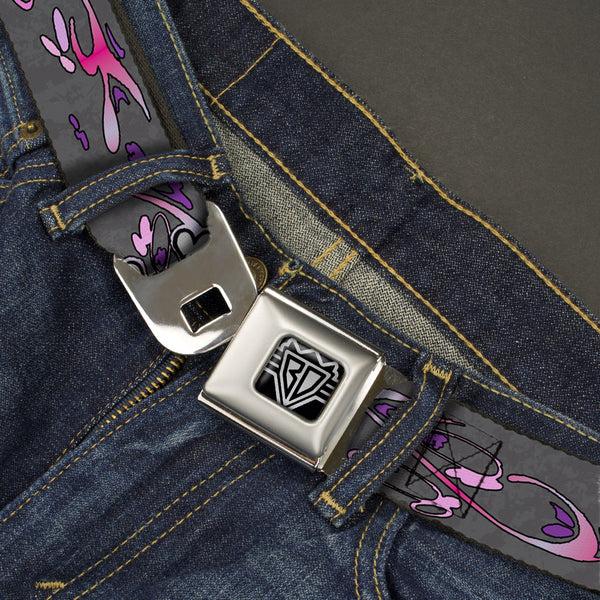 Buckle-Down BD Wings Logo CLOSE-UP Full Color Black Silver Seatbelt Belt - Girlie Skull Gray Webbing