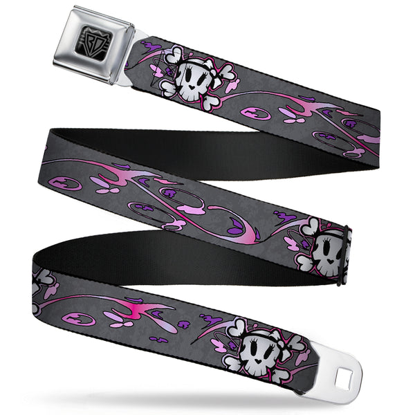 Buckle-Down BD Wings Logo CLOSE-UP Full Color Black Silver Seatbelt Belt - Girlie Skull Gray Webbing