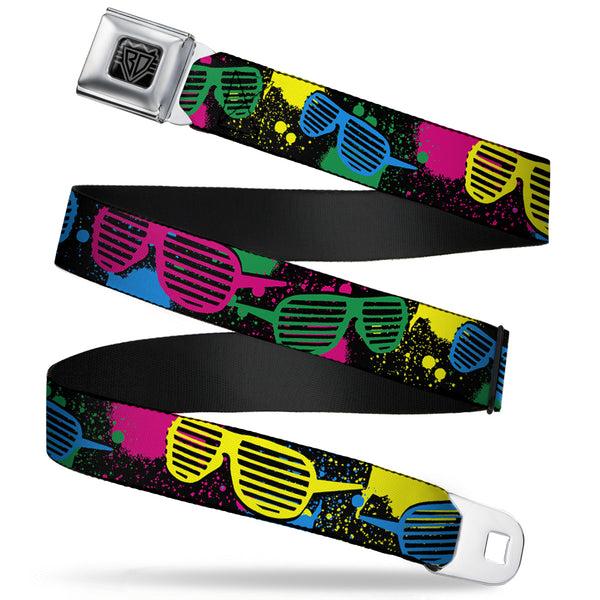 Buckle-Down BD Wings Logo CLOSE-UP Full Color Black Silver Seatbelt Belt - Eighties Shades Splatter Black/Neon Webbing Buckle-Down BD Wings Logo CLOSE-UP Full Color Black Silver Seatbelt Belt - Eighties Shades Splatter Black/Neon Webbing