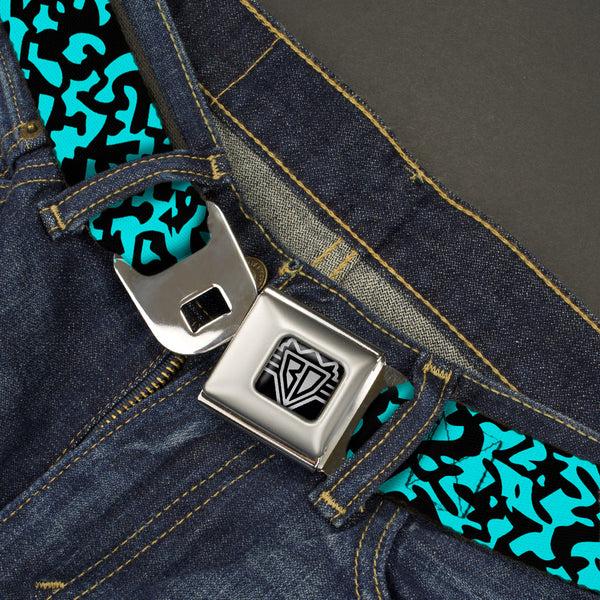 Buckle-Down BD Wings Logo CLOSE-UP Full Color Black Silver Seatbelt Belt - Eighties 1 Blue/Black Webbing