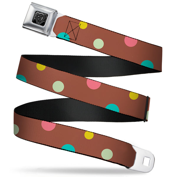 Buckle-Down BD Wings Logo CLOSE-UP Full Color Black Silver Seatbelt Belt - Dots Brown/Multi Pastel Webbing