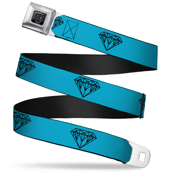 Buckle-Down BD Wings Logo CLOSE-UP Full Color Black Silver Seatbelt Belt - Diamond Sketch Turquoise/Black Webbing