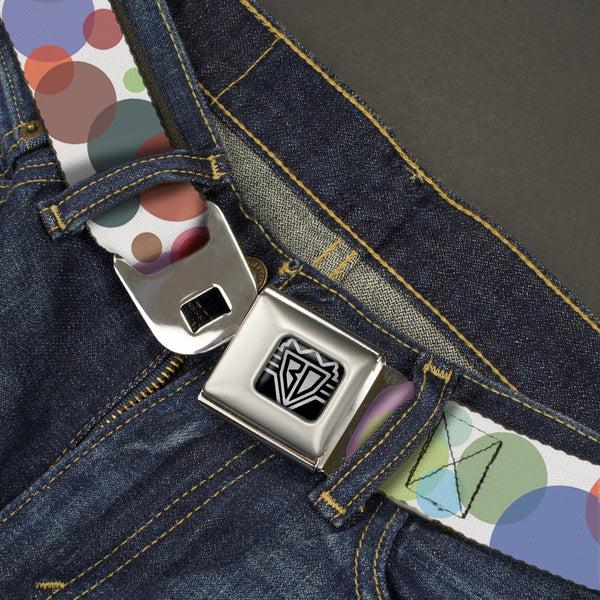 Buckle-Down BD Wings Logo CLOSE-UP Full Color Black Silver Seatbelt Belt - Dots White/Transparent Multi Color Webbing