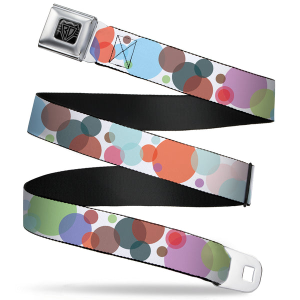 Buckle-Down BD Wings Logo CLOSE-UP Full Color Black Silver Seatbelt Belt - Dots White/Transparent Multi Color Webbing