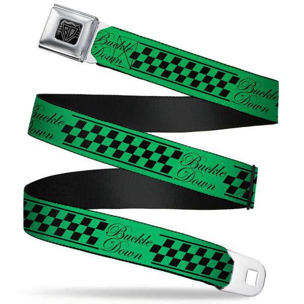 Buckle-Down BD Wings Logo CLOSE-UP Full Color Black Silver Seatbelt Belt - Buckle-Down Cab Stripe Green/Yellow Fade Webbing