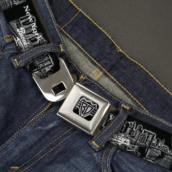 Buckle-Down BD Wings Logo CLOSE-UP Full Color Black Silver Seatbelt Belt - Brooklyn New York Webbing