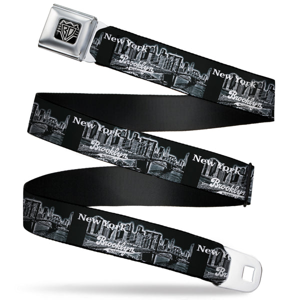 Buckle-Down BD Wings Logo CLOSE-UP Full Color Black Silver Seatbelt Belt - Brooklyn New York Webbing