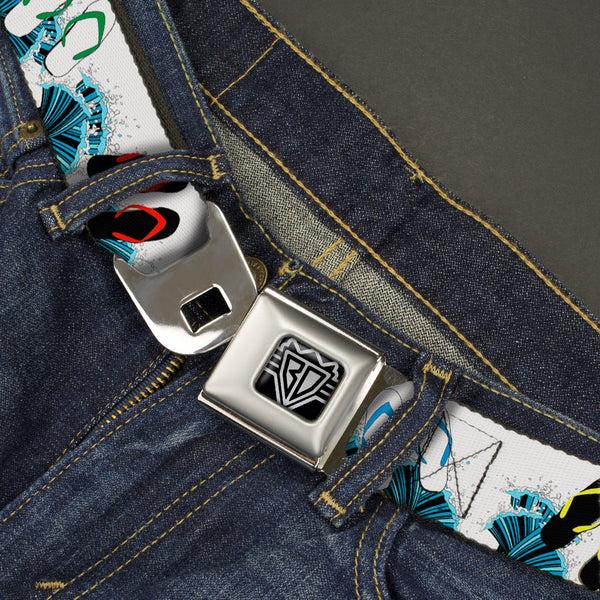 Buckle-Down BD Wings Logo CLOSE-UP Full Color Black Silver Seatbelt Belt - Beach Flip Flops Webbing