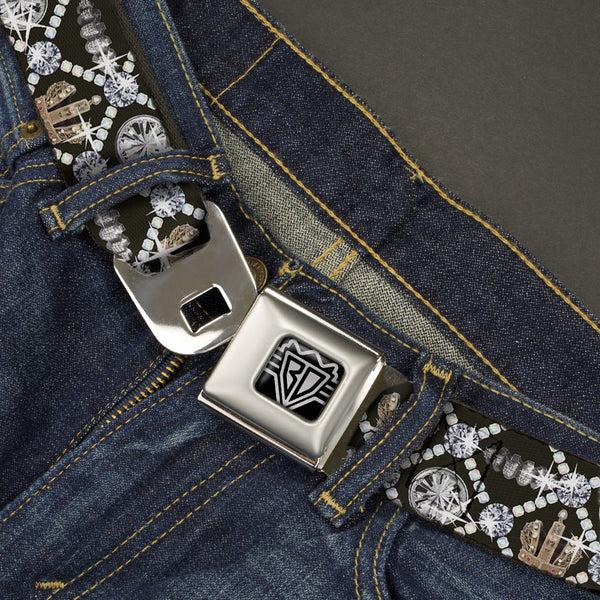 Buckle-Down BD Wings Logo CLOSE-UP Full Color Black Silver Seatbelt Belt - Bling Webbing