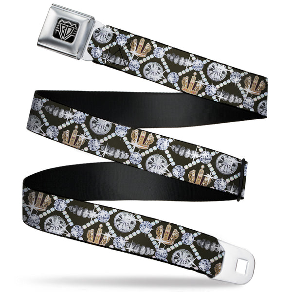 Buckle-Down BD Wings Logo CLOSE-UP Full Color Black Silver Seatbelt Belt - Bling Webbing