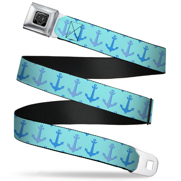 Buckle-Down BD Wings Logo CLOSE-UP Full Color Black Silver Seatbelt Belt - Anchor2 CLOSE-UP Turquoise/Blues Webbing