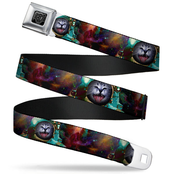 Buckle-Down BD Wings Logo CLOSE-UP Full Color Black Silver Seatbelt Belt - Astronaut Cat in Space Webbing
