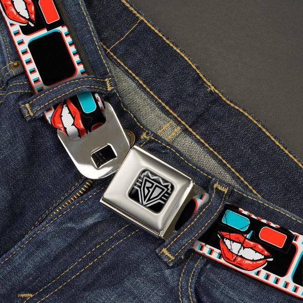 Buckle-Down BD Wings Logo CLOSE-UP Full Color Black Silver Seatbelt Belt - 3-D Filmstrip Webbing
