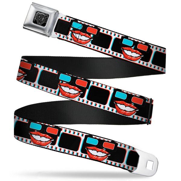 Buckle-Down BD Wings Logo CLOSE-UP Full Color Black Silver Seatbelt Belt - 3-D Filmstrip Webbing