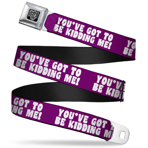 Buckle-Down BD Wings Logo CLOSE-UP Full Color Black Silver Seatbelt Belt - YOU'VE GOT TO BE KIDDING ME Purple/White Webbing